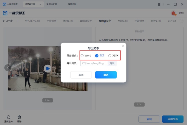 视频中的字幕转成文字稿导出